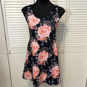 Black and Coral Floral Mini Dress
